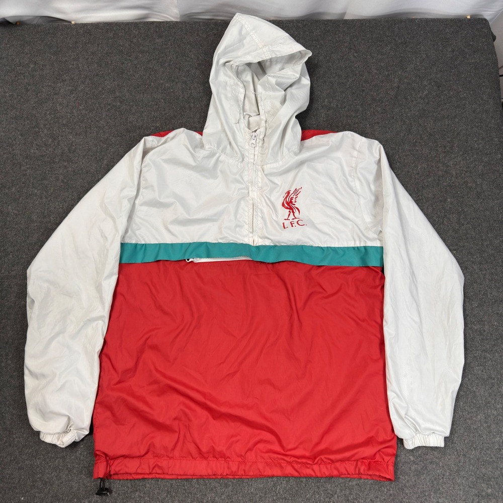 Liverpool FC LFC Hooded Pullover Windbreaker Jacket White Red Small